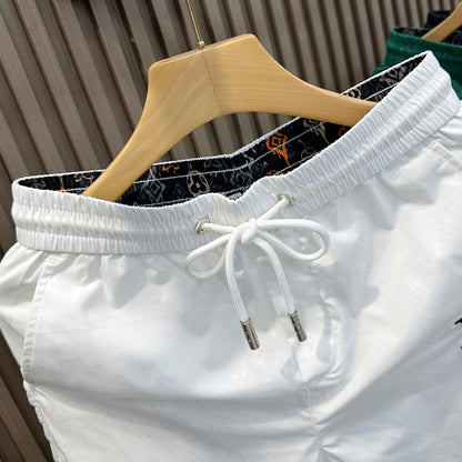 【#A353】Subtle All Over Print Embroidery Quick Dry Shorts, Unisex Elastic Drawstring Thin Casual Beach Shorts