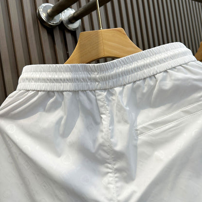 【#A353】Subtle All Over Print Embroidery Quick Dry Shorts, Unisex Elastic Drawstring Thin Casual Beach Shorts