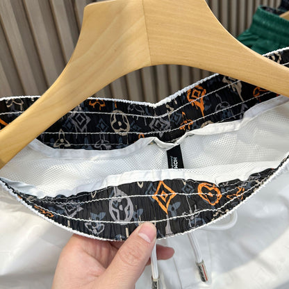【#A353】Subtle All Over Print Embroidery Quick Dry Shorts, Unisex Elastic Drawstring Thin Casual Beach Shorts
