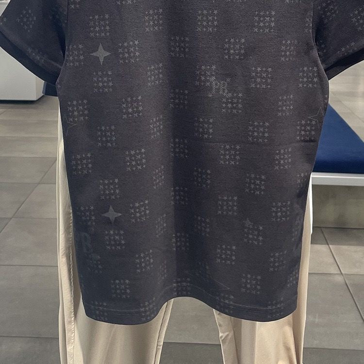 【#A356】Subtle All Over Star Print Collared Polo Short Sleeve, Men Breathable Pique Cotton Business Casual Top