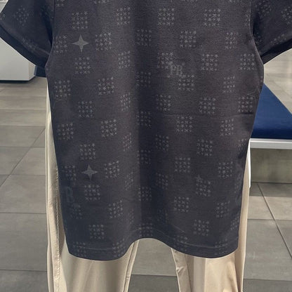 【#A356】Subtle All Over Star Print Collared Polo Short Sleeve, Men Breathable Pique Cotton Business Casual Top
