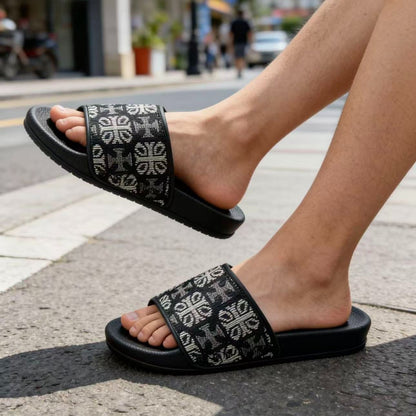 【#A357】Vintage Ethnic Jacquard Slide Sandals, Unisex Anti-Slip Thick Sole Slides For Beach & Home