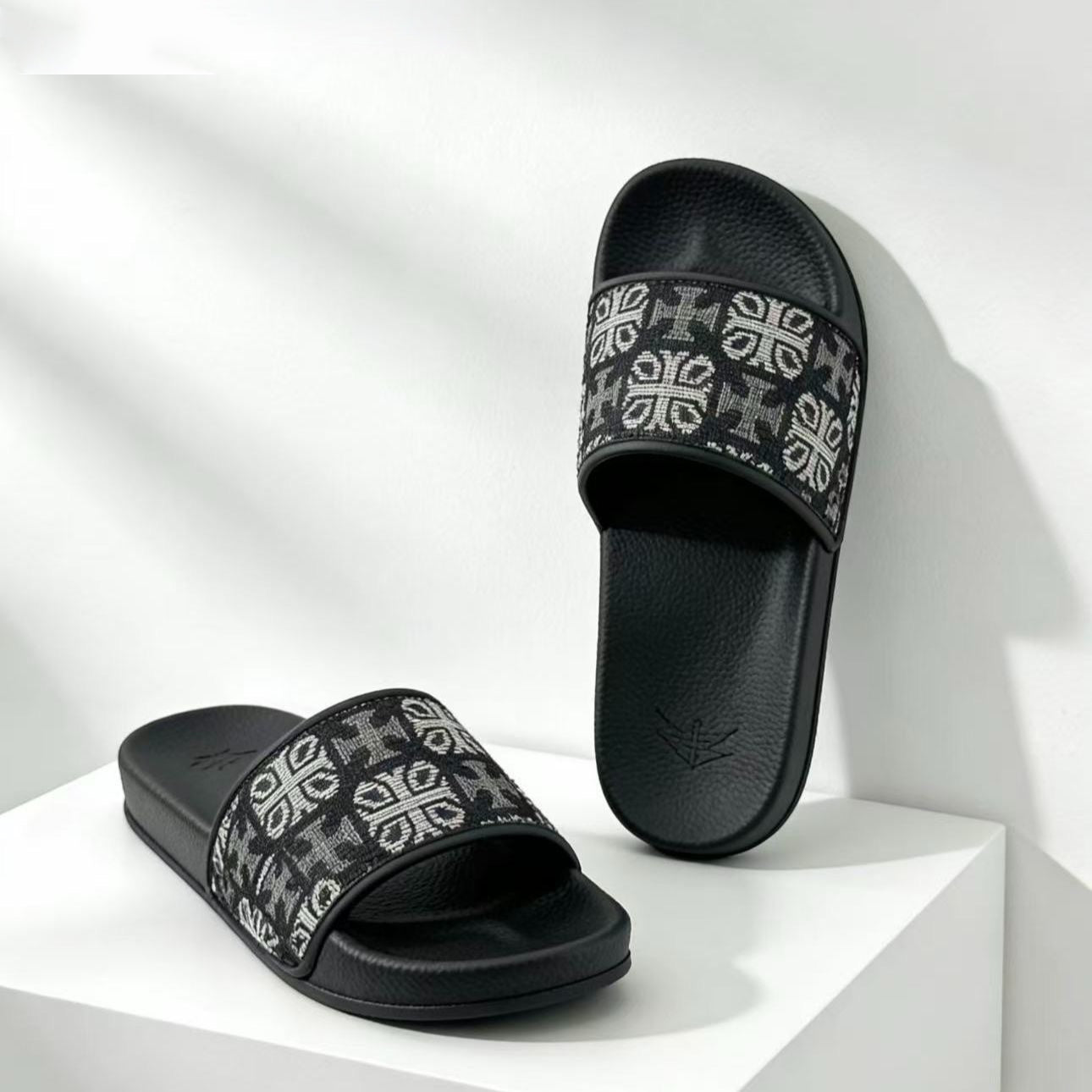 【#A357】Vintage Ethnic Jacquard Slide Sandals, Unisex Anti-Slip Thick Sole Slides For Beach & Home