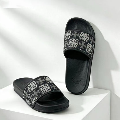 【#A357】Vintage Ethnic Jacquard Slide Sandals, Unisex Anti-Slip Thick Sole Slides For Beach & Home