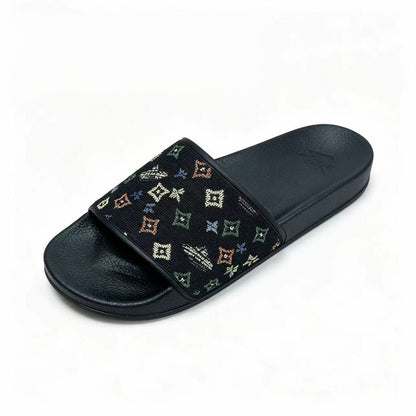 【#A358】Vintage Jacquard Bee & Geometric Slide Sandals, Unisex Anti-Slip Thick Sole Slides For Home Beach Casual Wear