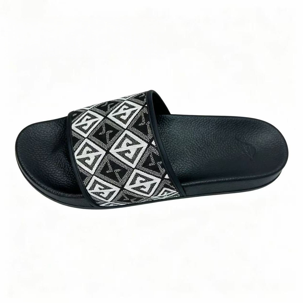 【#A358】Vintage Jacquard Bee & Geometric Slide Sandals, Unisex Anti-Slip Thick Sole Slides For Home Beach Casual Wear