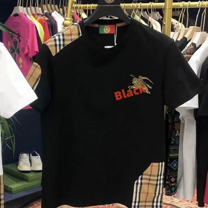 【#A366】Vintage Plaid Splicing Embroidered Short Sleeve T-Shirt, Unisex Loose Breathable Casual Crew Neck Top