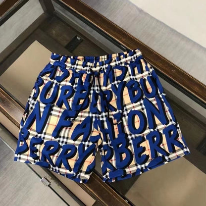 【#A367】Vintage Plaid All Over Letter Print Drawstring Shorts, Unisex Lightweight Quick Dry Beach Casual Pants