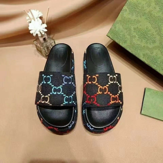 【#A370】Colorful All-Over Rhombus Print Platform Slide Sandals, Unisex Vintage Elevated Anti-Slip Outdoor Casual Slides