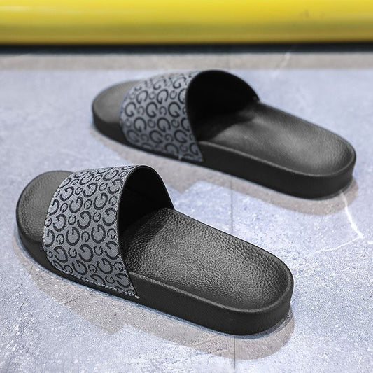 【#A372】Vintage Repeating Monogram Slide Sandals, Unisex Anti-Slip Casual Slides For Indoor & Outdoor