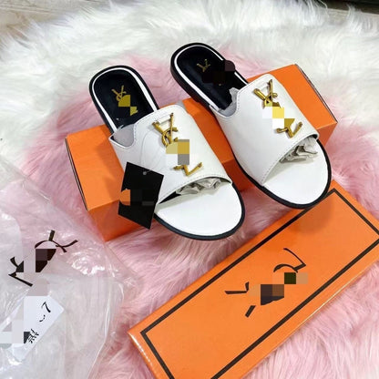 【#A373】Metal Decor Flat Slide Sandals, Women Simple Smooth & Croc Texture Outdoor Casual Mules