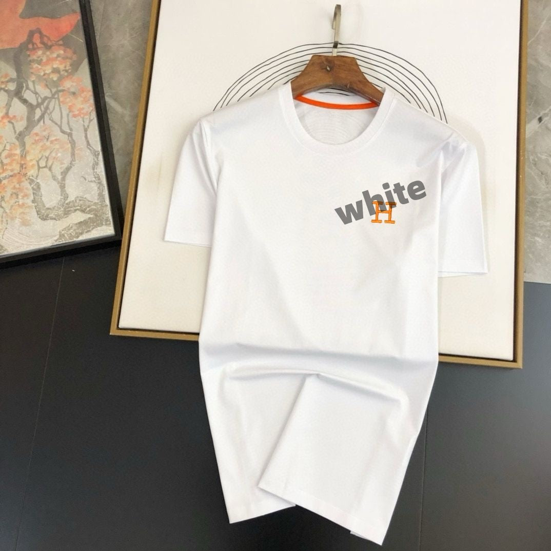 【#A374】Simple Letter Embroidered Crew Neck T-Shirt, Unisex Solid Color Breathable Basic Casual Top