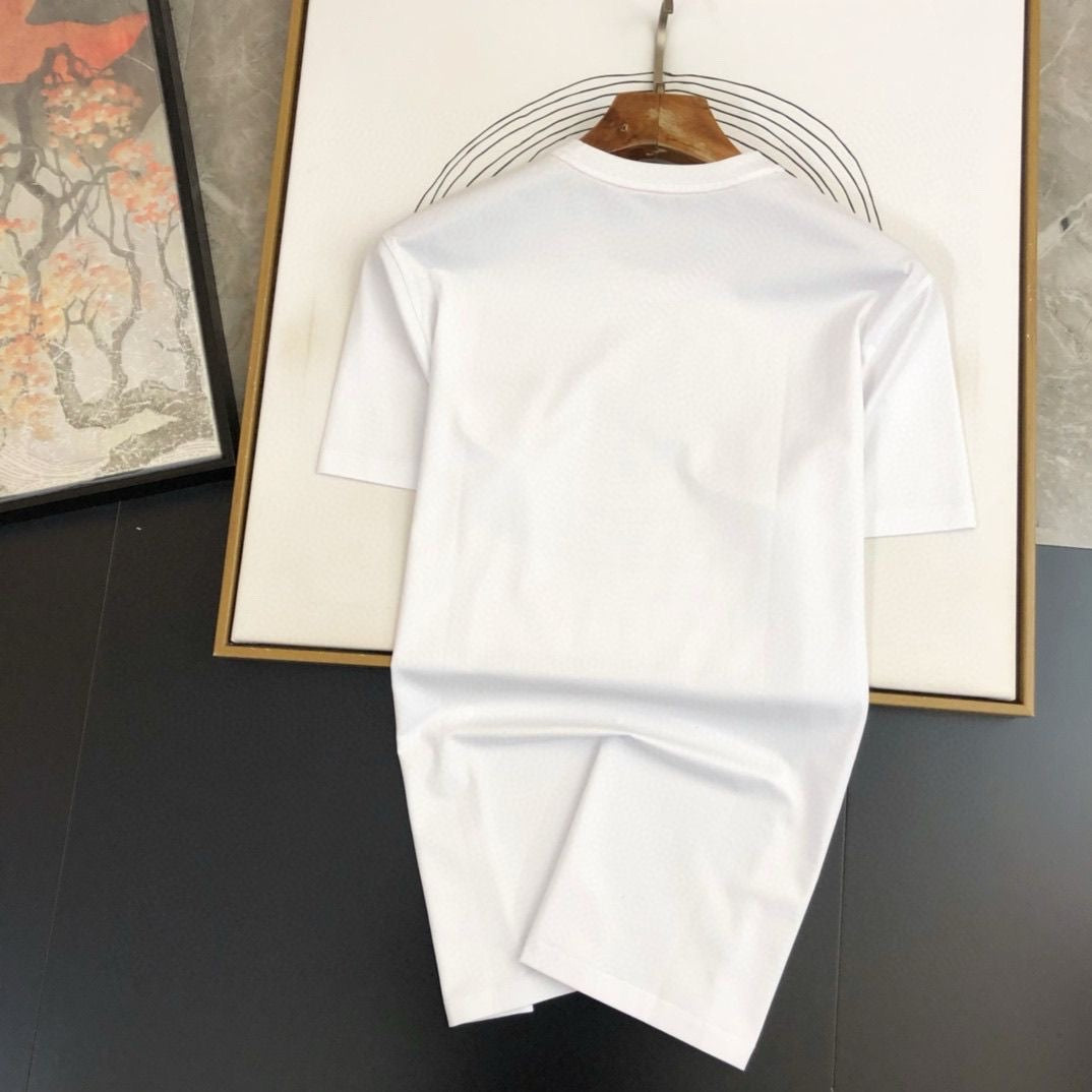 【#A374】Simple Letter Embroidered Crew Neck T-Shirt, Unisex Solid Color Breathable Basic Casual Top