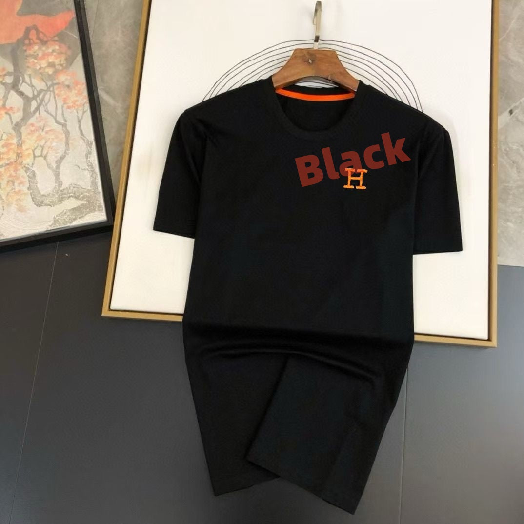 【#A374】Simple Letter Embroidered Crew Neck T-Shirt, Unisex Solid Color Breathable Basic Casual Top