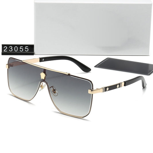 【#A378】One-Piece Large Frame Metal Gradient Sunglasses, Vintage Embossed Metal Decor Outdoor Shades