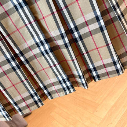 【#A383】Classic Vintage Plaid Collared Shirt Pleated Mini Dress, Women Short Sleeve Slim Commuter Dress