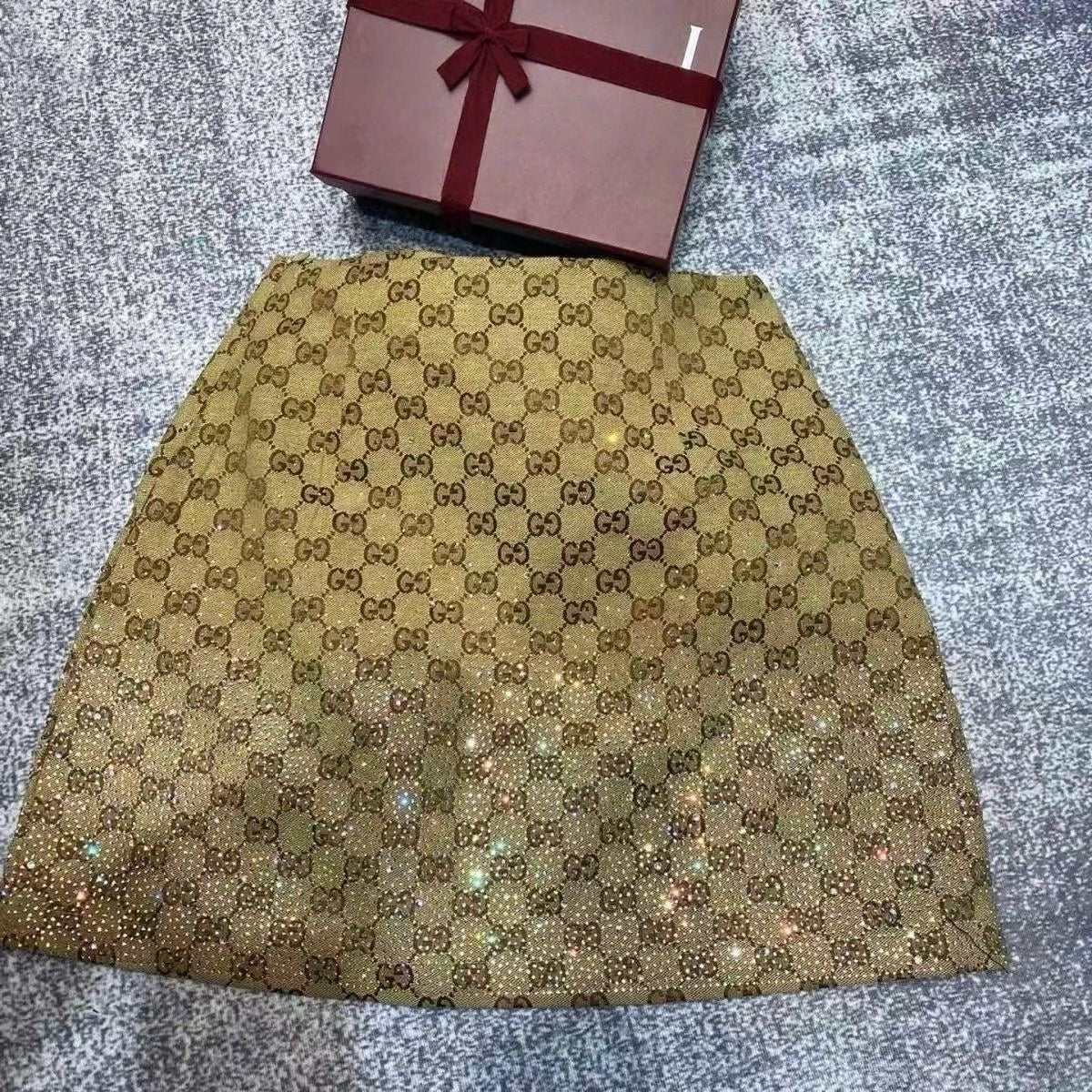 【#A394】Vintage Full Rhombus Gradient Rhinestone A-Line Mini Skirt, High Waist Slim Shiny Plaid Wrap Short Skirt
