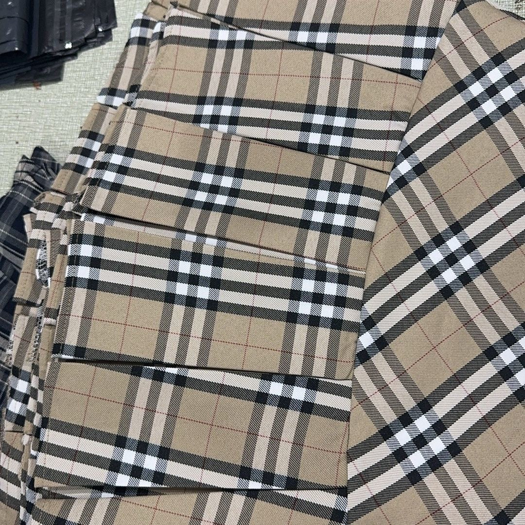 【#A398】Classic Khaki Plaid High Waist Pleated Mini Skirt, Preppy Slim Versatile Check Short Skirt