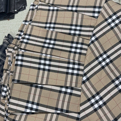 【#A398】Classic Khaki Plaid High Waist Pleated Mini Skirt, Preppy Slim Versatile Check Short Skirt