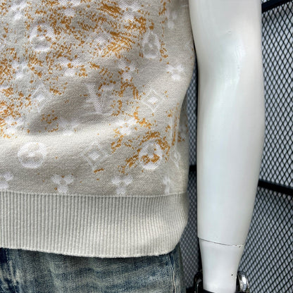 【#A406】Men Gradient Gold Powder Jacquard Knit Polo Short Sleeve, Slim Lapel Breathable Ice Silk Casual Top