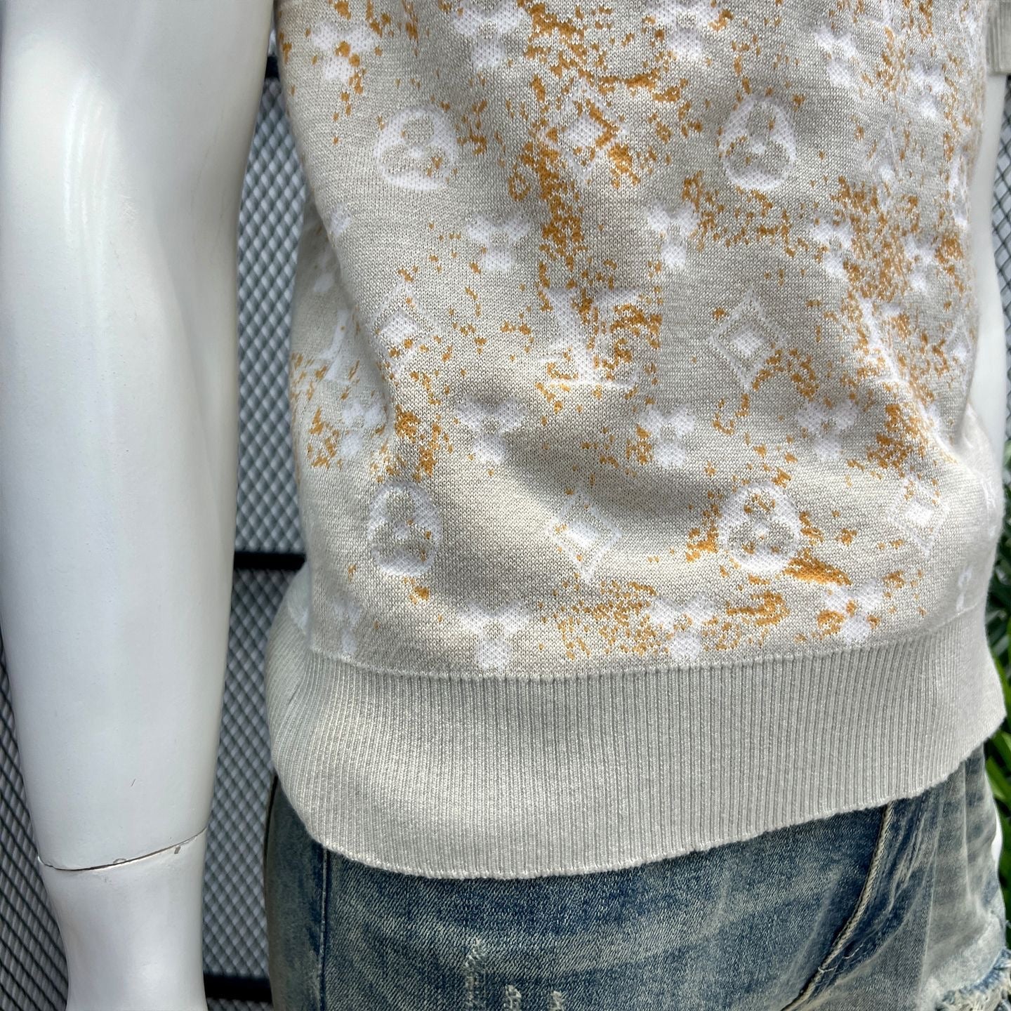 【#A406】Men Gradient Gold Powder Jacquard Knit Polo Short Sleeve, Slim Lapel Breathable Ice Silk Casual Top