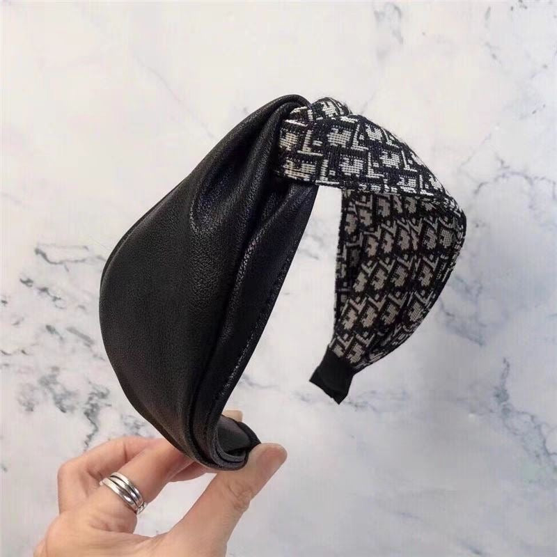 【#A409】Vintage All Over Jacquard Twist Wide Headband, Luxury Spliced Leather Hair Accessory For Washing Face