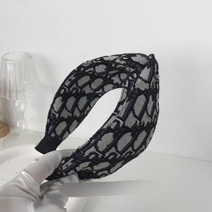【#A409】Vintage All Over Jacquard Twist Wide Headband, Luxury Spliced Leather Hair Accessory For Washing Face