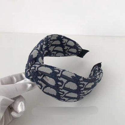 【#A409】Vintage All Over Jacquard Twist Wide Headband, Luxury Spliced Leather Hair Accessory For Washing Face