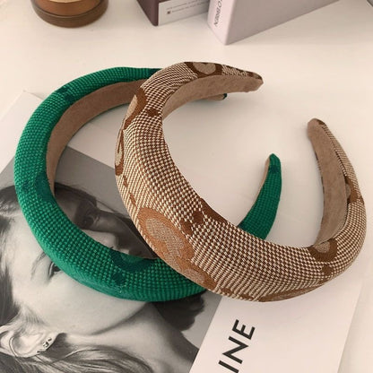 【#A412】Vintage All Over Jacquard Sponge Wide Headband, Volume Boost Non-slip Hair Accessory