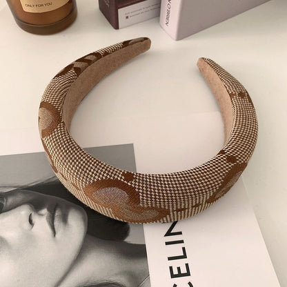 【#A412】Vintage All Over Jacquard Sponge Wide Headband, Volume Boost Non-slip Hair Accessory