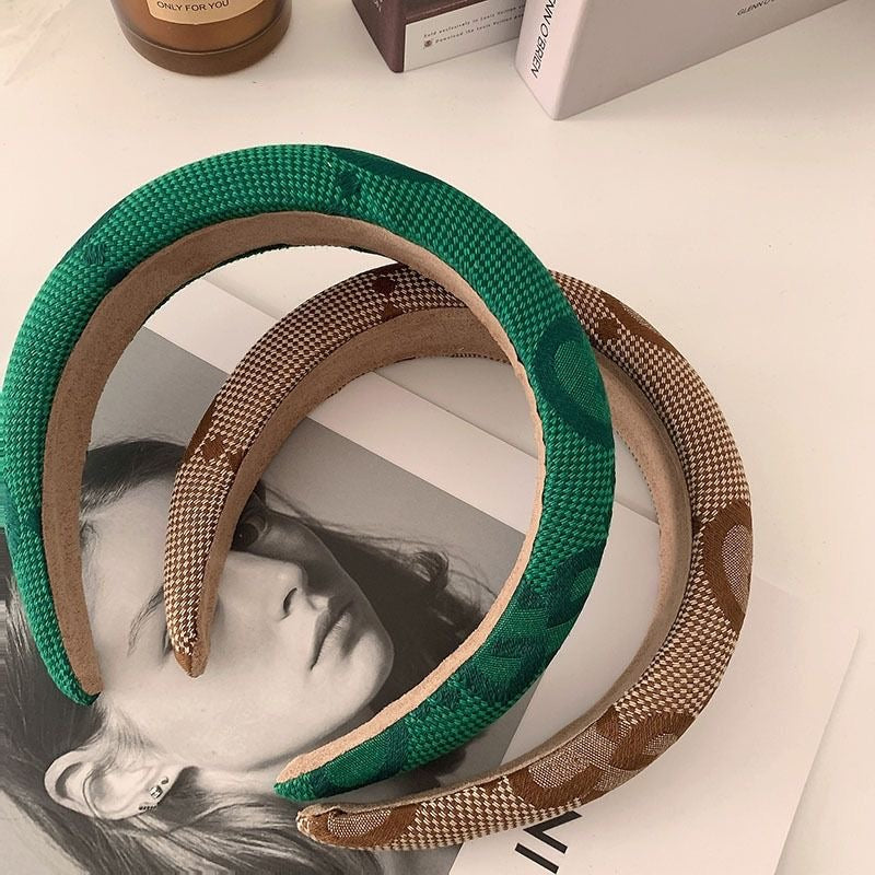 【#A412】Vintage All Over Jacquard Sponge Wide Headband, Volume Boost Non-slip Hair Accessory