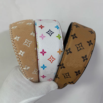 【#A413】Vintage Four-Leaf Floral Print PU Leather Wide Headband, Volume Boost Non-slip Hair Band
