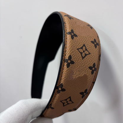 【#A413】Vintage Four-Leaf Floral Print PU Leather Wide Headband, Volume Boost Non-slip Hair Band