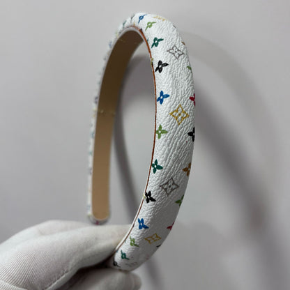 【#A413】Vintage Four-Leaf Floral Print PU Leather Wide Headband, Volume Boost Non-slip Hair Band