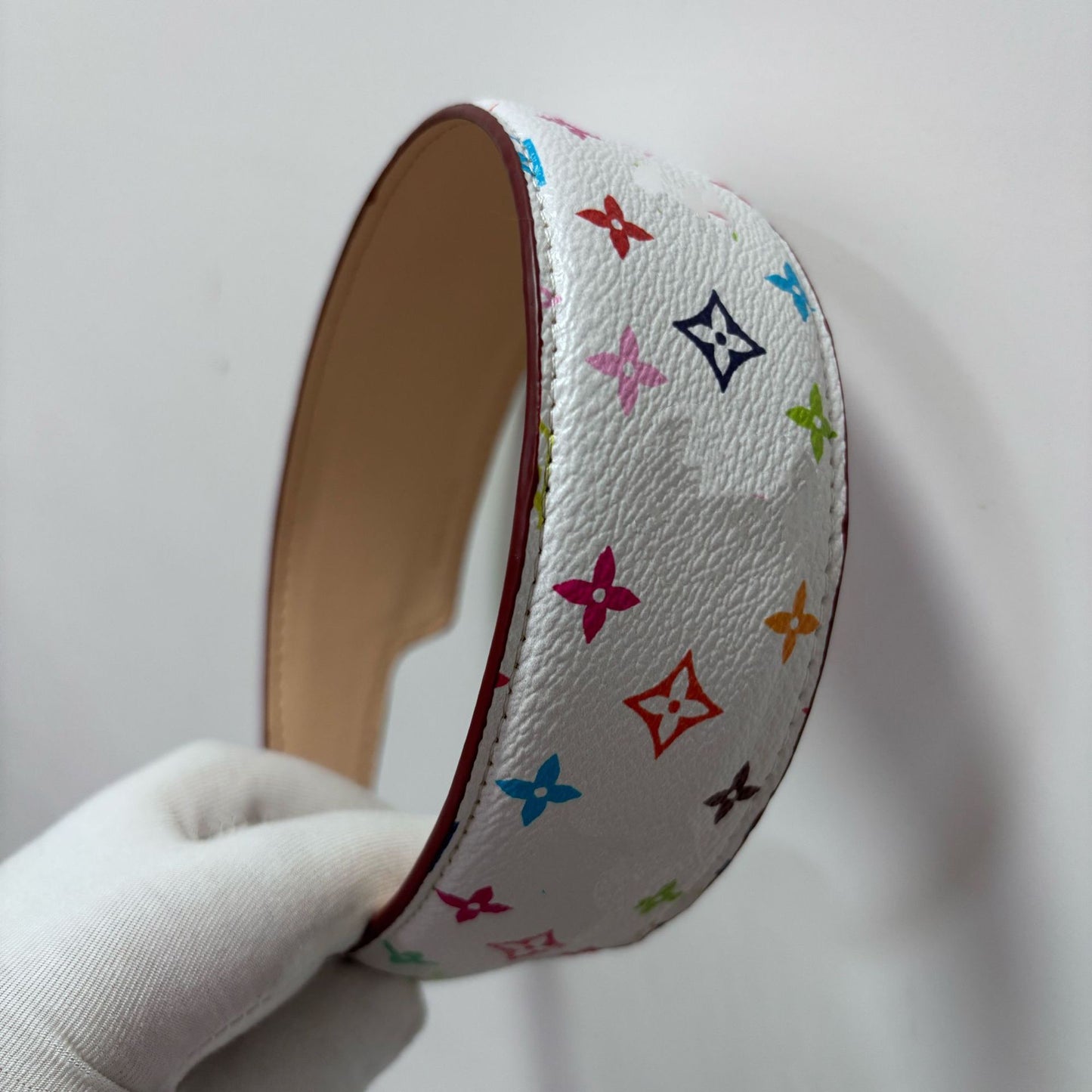 【#A413】Vintage Four-Leaf Floral Print PU Leather Wide Headband, Volume Boost Non-slip Hair Band