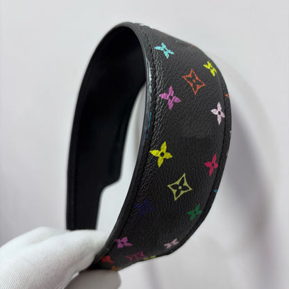 【#A413】Vintage Four-Leaf Floral Print PU Leather Wide Headband, Volume Boost Non-slip Hair Band
