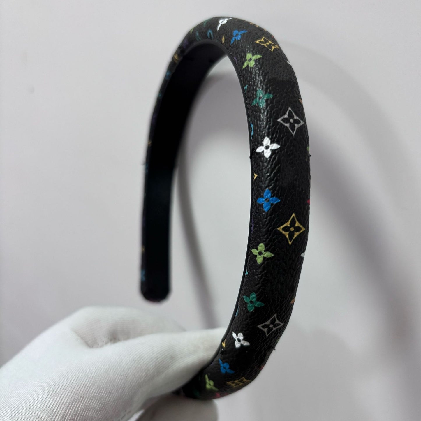 【#A413】Vintage Four-Leaf Floral Print PU Leather Wide Headband, Volume Boost Non-slip Hair Band