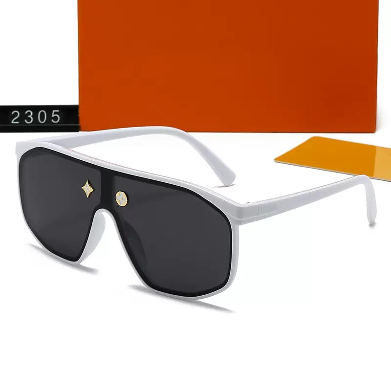 【#A414】One-piece Oversized Pilot Sunglasses, Retro Floral Metal Logo UV Protection Shades