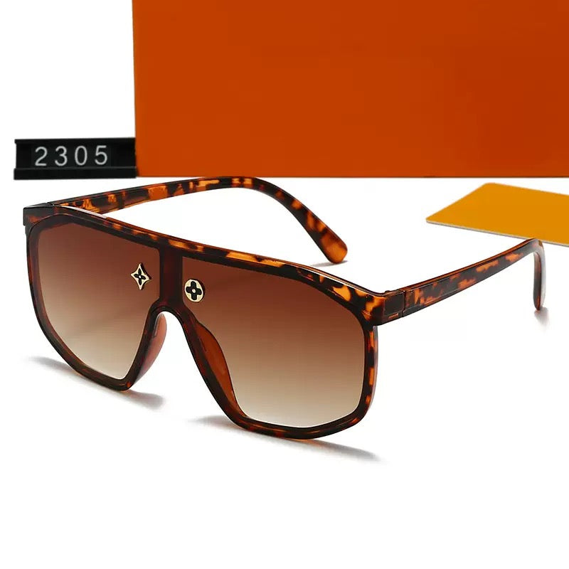 【#A414】One-piece Oversized Pilot Sunglasses, Retro Floral Metal Logo UV Protection Shades