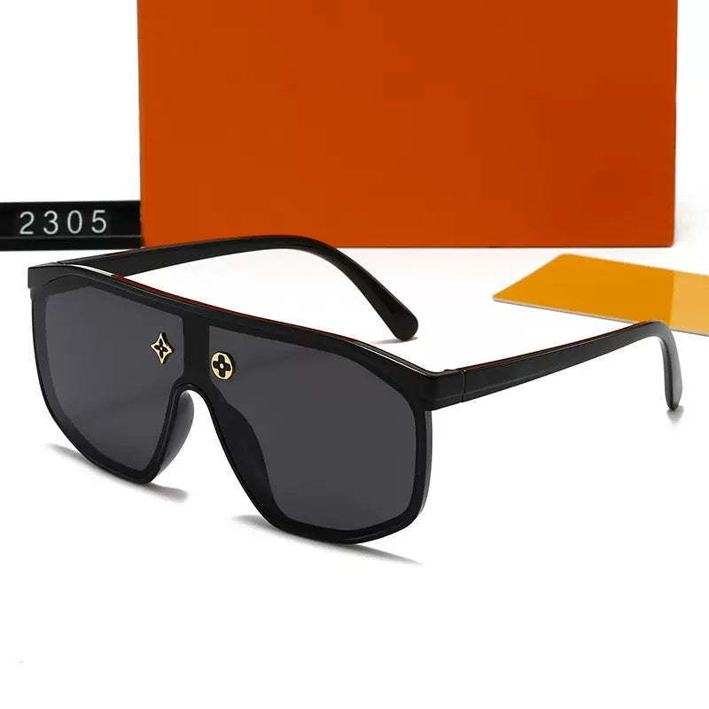 【#A414】One-piece Oversized Pilot Sunglasses, Retro Floral Metal Logo UV Protection Shades