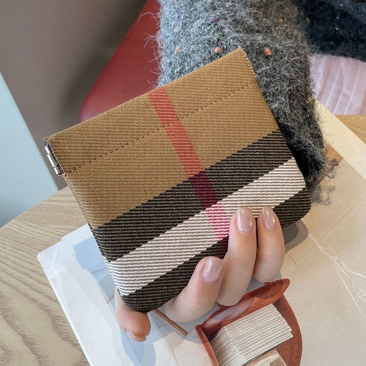 【#A415】Vintage Classic Color Stripe Snap Card Holder, Slim Multi-slot Canvas Coin Purse
