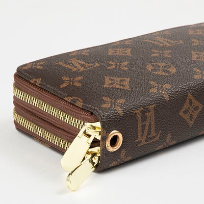 【#A417】Vintage Floral Four-Leaf Print Double Zipper Long Wallet, Large Capacity Phone Wrist Purse