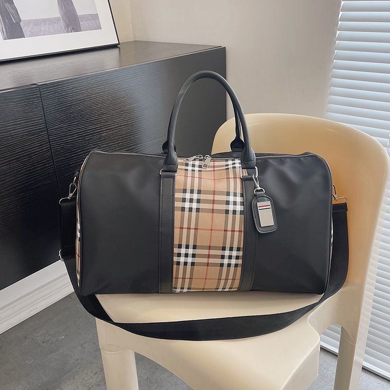 【#A419】Vintage Plaid Spliced Large Capacity Duffel Bag, Waterproof Gym & Travel Handbag