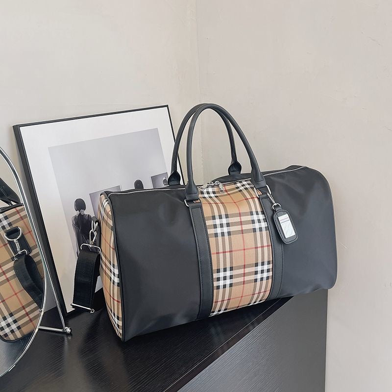 【#A419】Vintage Plaid Spliced Large Capacity Duffel Bag, Waterproof Gym & Travel Handbag