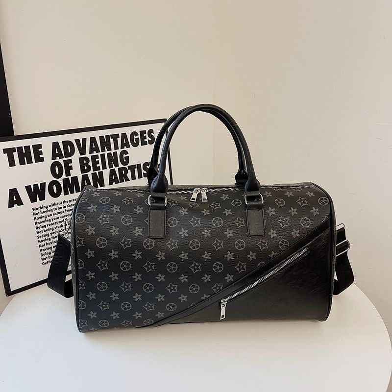 【#A420】Vintage Floral Checkerboard Spliced Large Travel Duffle Bag, Waterproof Gym Handbag