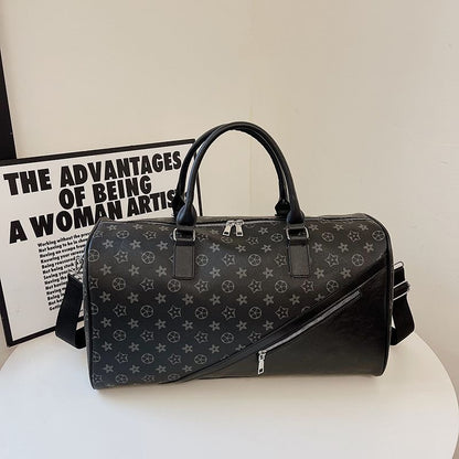 【#A420】Vintage Floral Checkerboard Spliced Large Travel Duffle Bag, Waterproof Gym Handbag