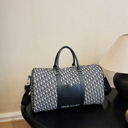 【#A422】Vintage Letter Jacquard Large Capacity Travel Duffel Bag, Business & Gym Dual-use Crossbody Handbag