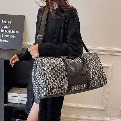 【#A422】Vintage Letter Jacquard Large Capacity Travel Duffel Bag, Business & Gym Dual-use Crossbody Handbag