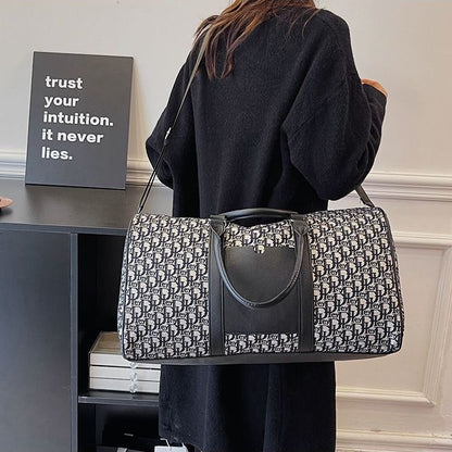 【#A422】Vintage Letter Jacquard Large Capacity Travel Duffel Bag, Business & Gym Dual-use Crossbody Handbag
