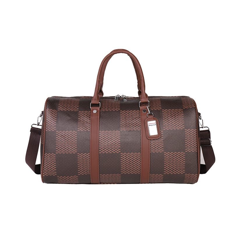 【#A423】Vintage Checkerboard Large Capacity Travel Duffle Bag, Multi-function Gym Crossbody Handbag